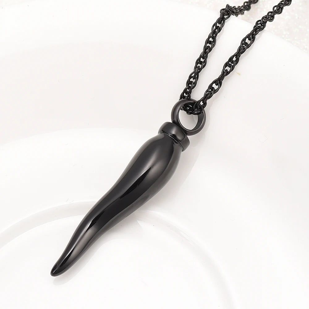 Another Side Profile Black Italian Horn Cornicello Urn Necklace