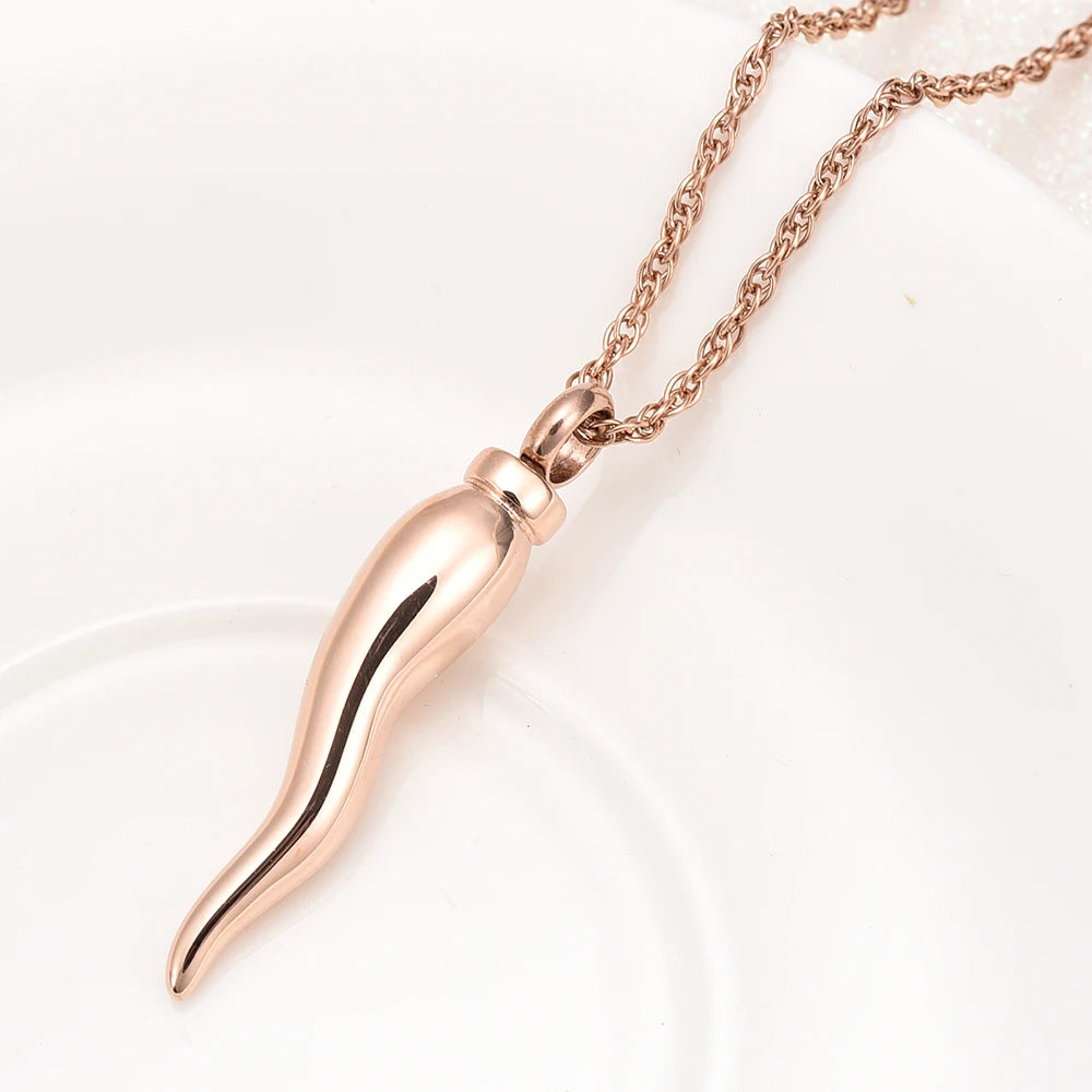 Side Profile Rose Gold Italian Horn Cornicello Urn Necklace