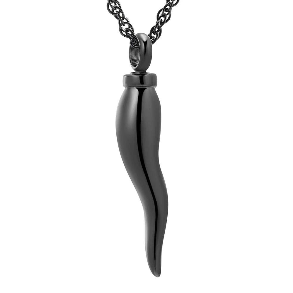 Picture of a Black Italian Horn Cornicello Urn Necklace