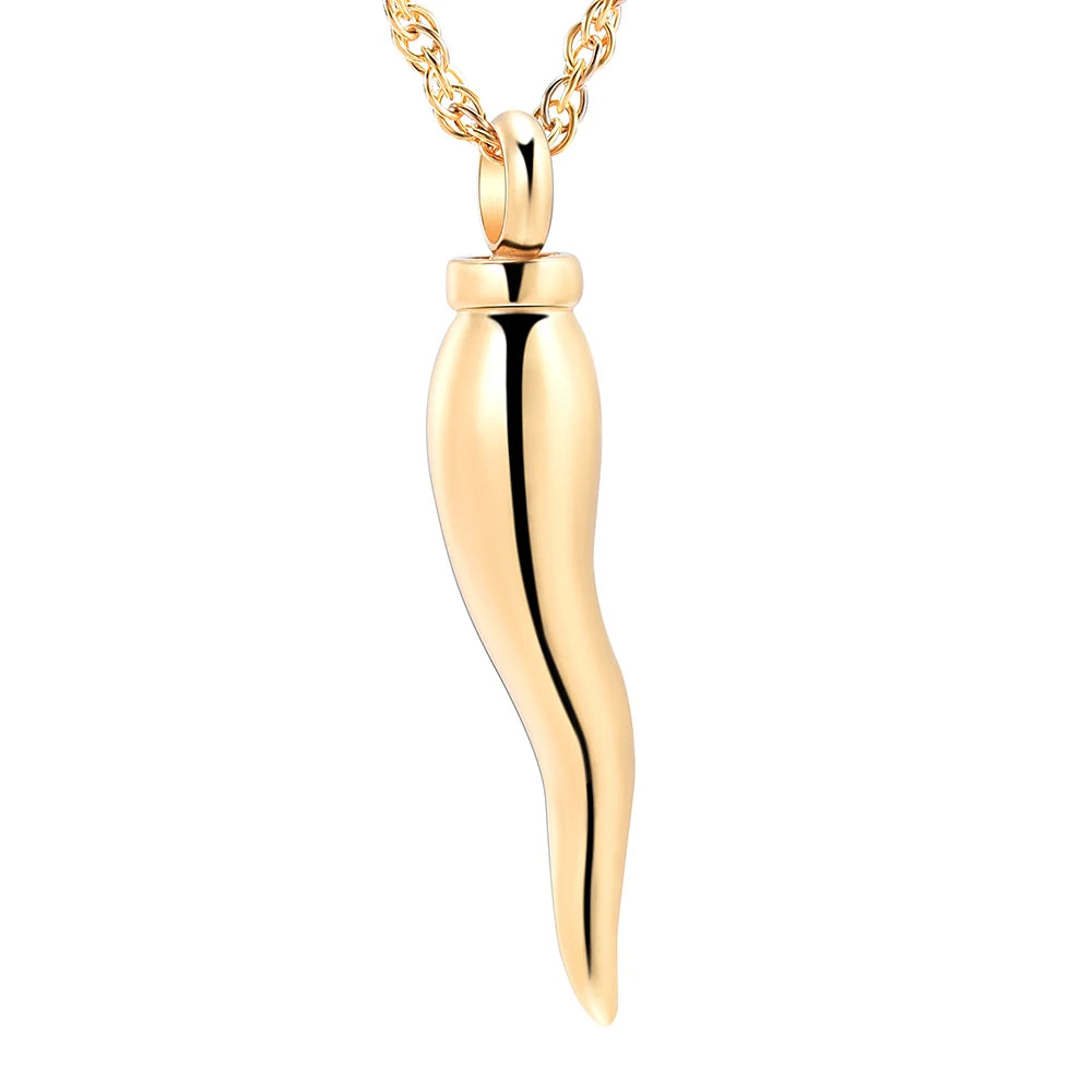 picture of a Gold Italian Horn Cornicello Urn Necklace