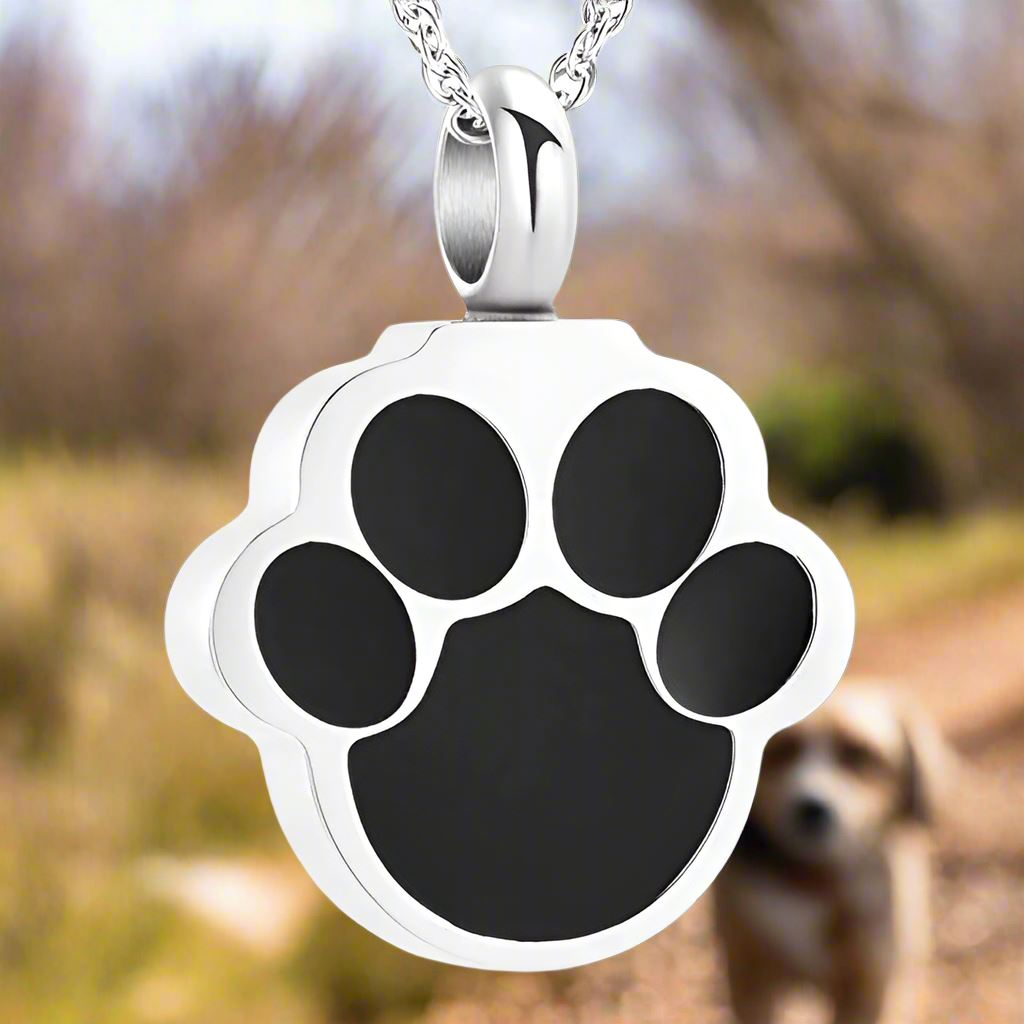 Silver Pet Paw Print Cremation Necklace Cremation Necklace Cherished Emblems 