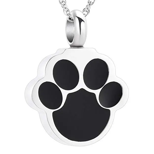 Silver Pet Paw Print Cremation Necklace Cremation Necklace Cherished Emblems Silver 