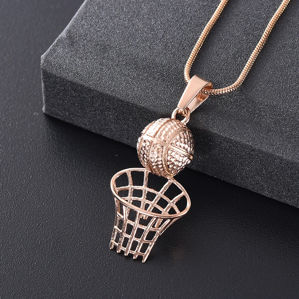 Basketball & Net Cremation Urn Necklace Cremation Necklace Cherished Emblems Rose Gold 