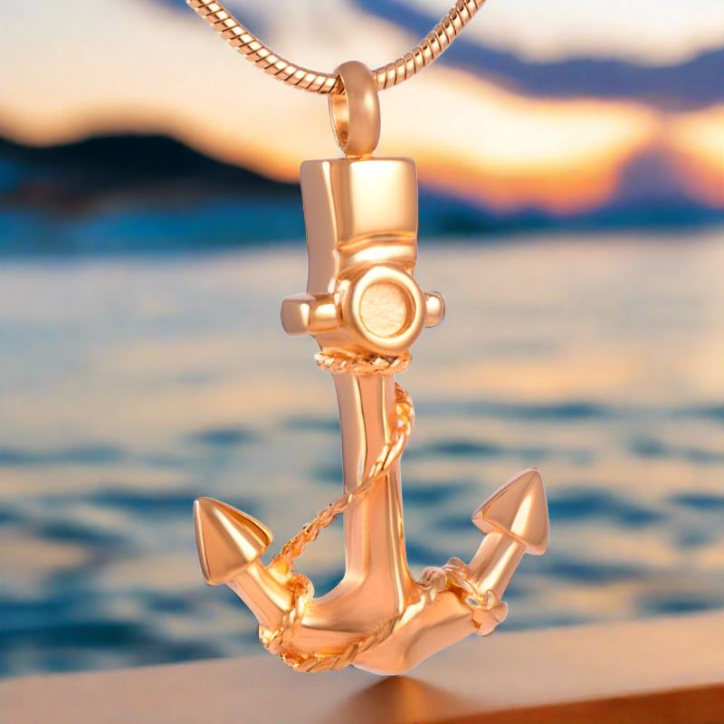 Anchor Cremation Urn Necklace Cherished Emblems Gold 