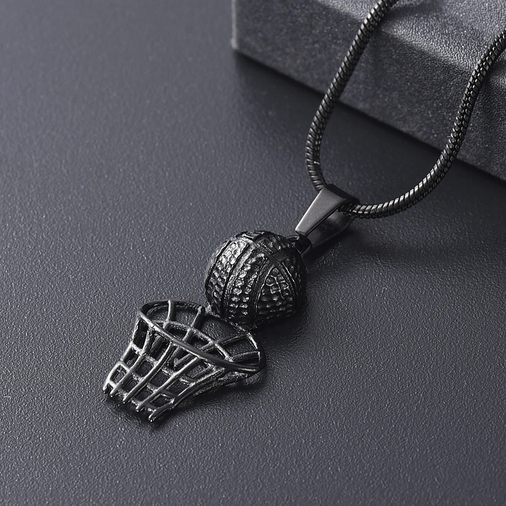 Basketball & Net Cremation Urn Necklace Cremation Necklace Cherished Emblems Black 