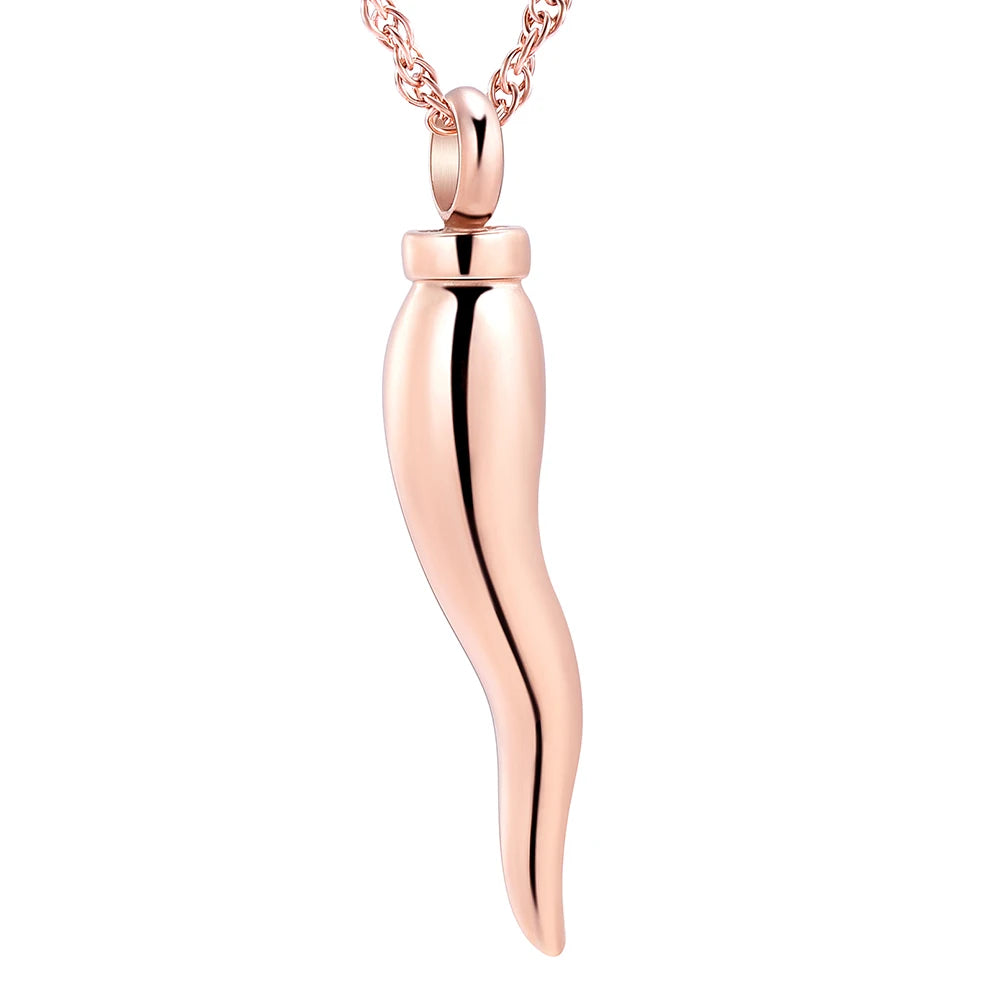 Picture of a Rose Gold Italian Horn Cornicello Urn Necklace