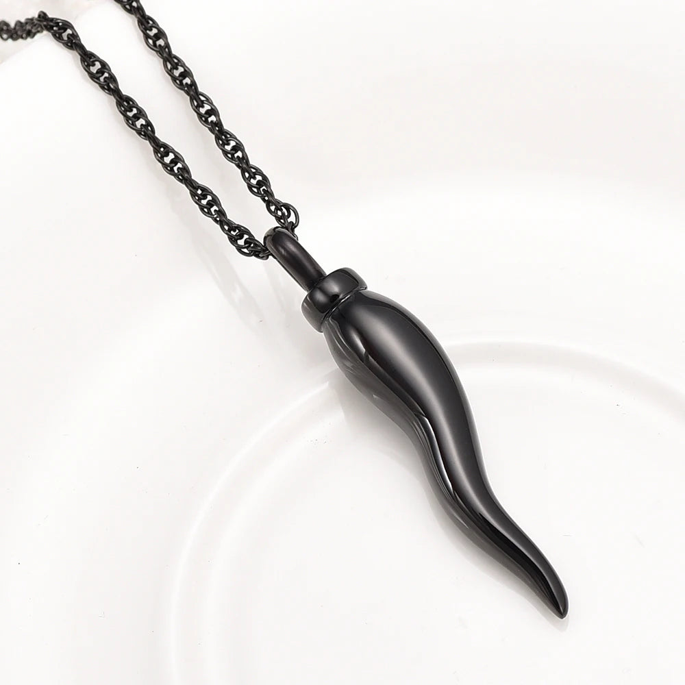 Side Profile Black Italian Horn Cornicello Urn Necklace