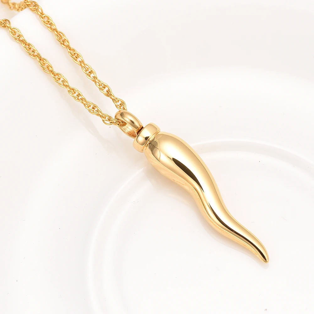 Side Profile Gold Italian Horn Cornicello Urn Necklace