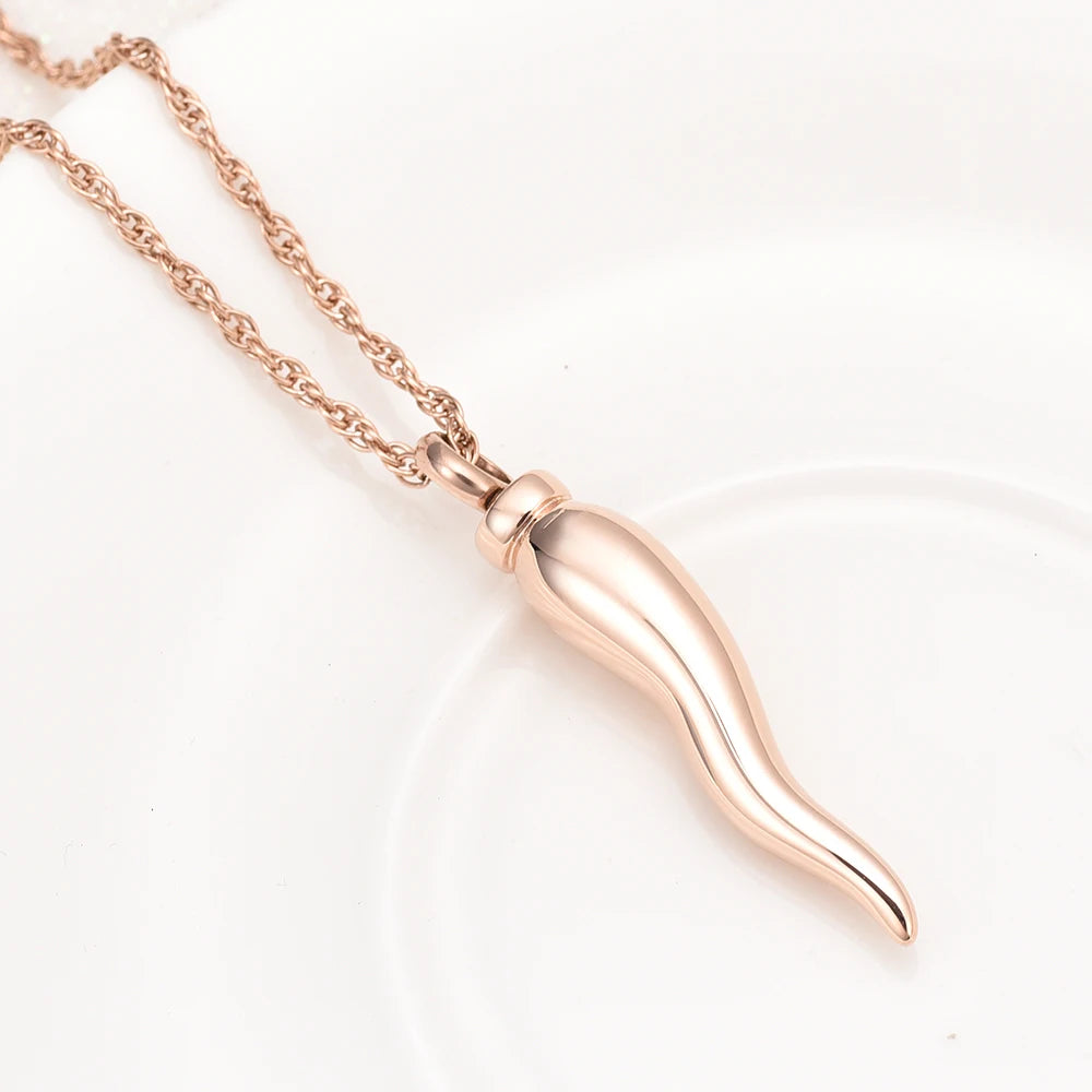 Side Profile Rose Gold Italian Horn Cornicello Urn Necklace