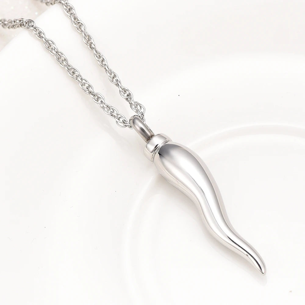 Side Profile Silver Italian Horn Cornicello Urn Necklace