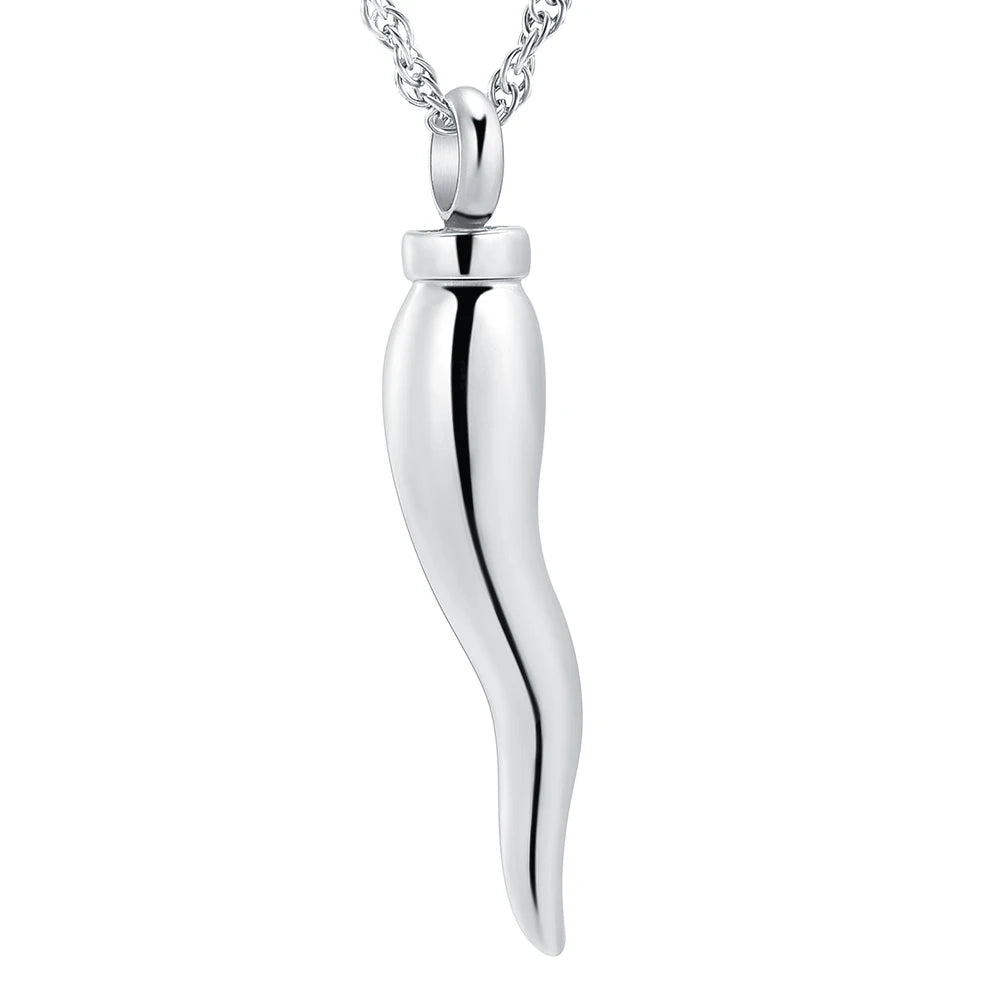 Picture of a Silver Italian Horn Cornicello Urn Necklace