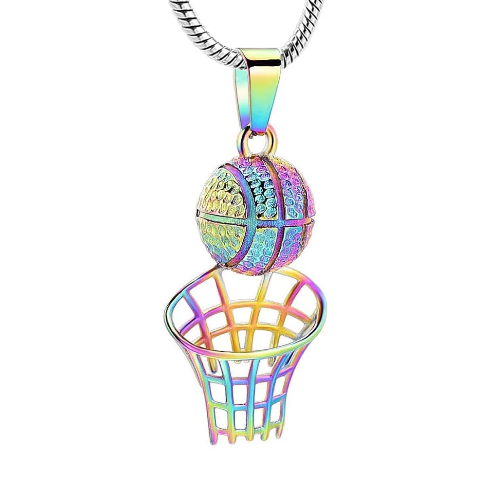 Basketball & Net Cremation Urn Necklace Cremation Necklace Cherished Emblems Rainbow 