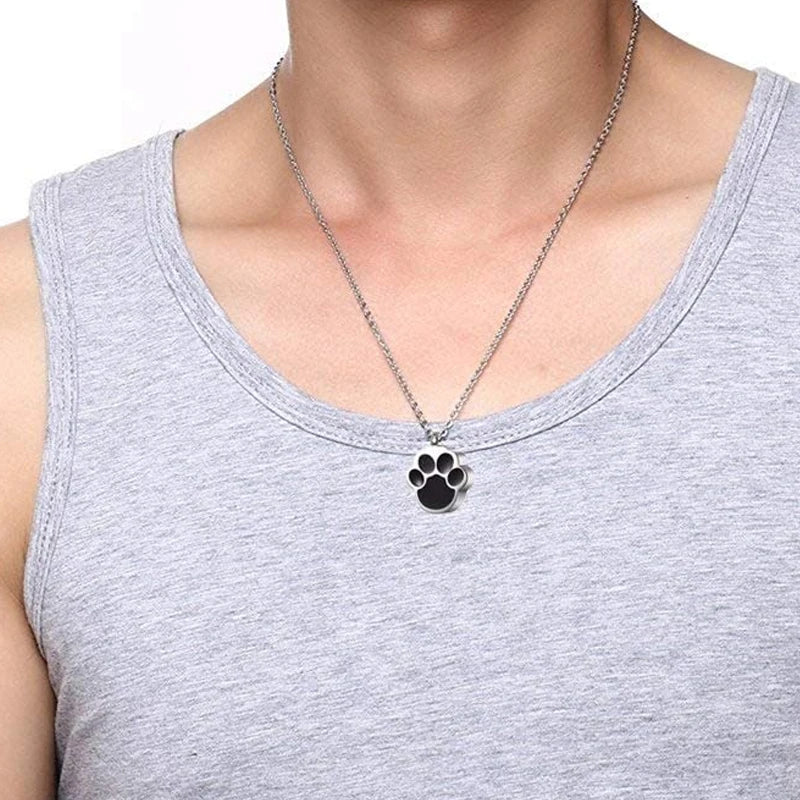 silver paw print urn necklace worn