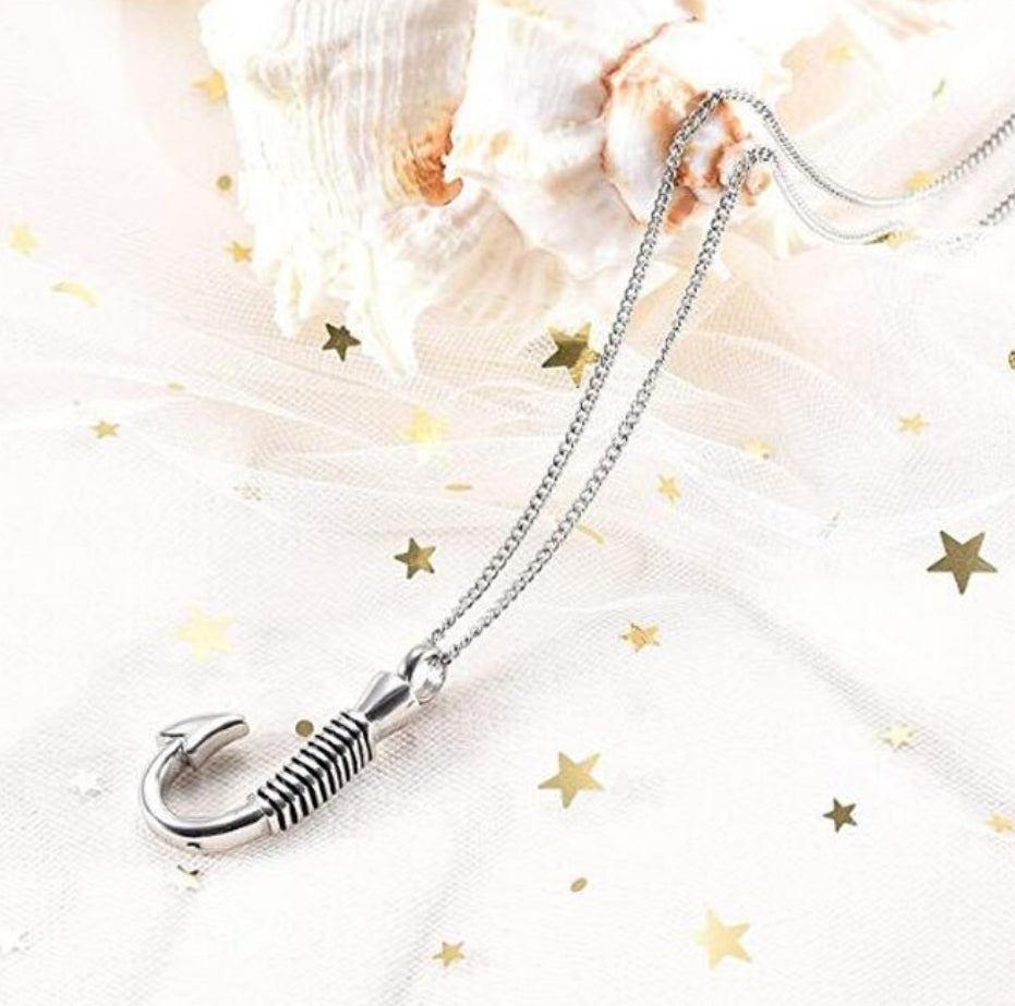 Retro Fishing Urn Necklace for Ashes Fish Hook Cremation Urn