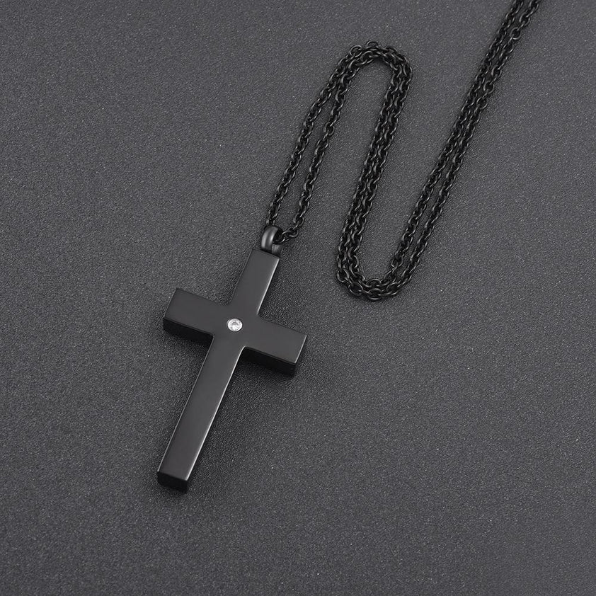 Black Classic Design Cross With Rhinestone - Cremation Urn Necklace ...