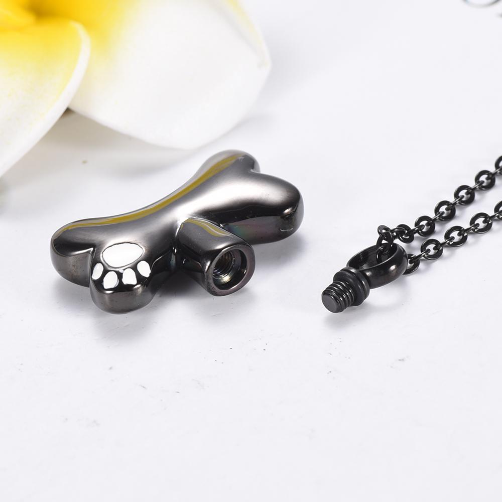 Cremation Necklace - Dog Bone Shaped Cremation Urn Necklace With Paw Print