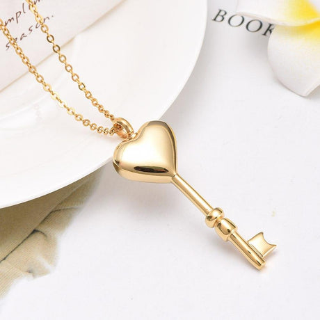 Silver Heart Shaped Lock & Key Charm Cremation Jewelry - Ash Necklace