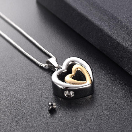 Silver Heart Shaped Lock & Key Charm Cremation Jewelry - Ash Necklace