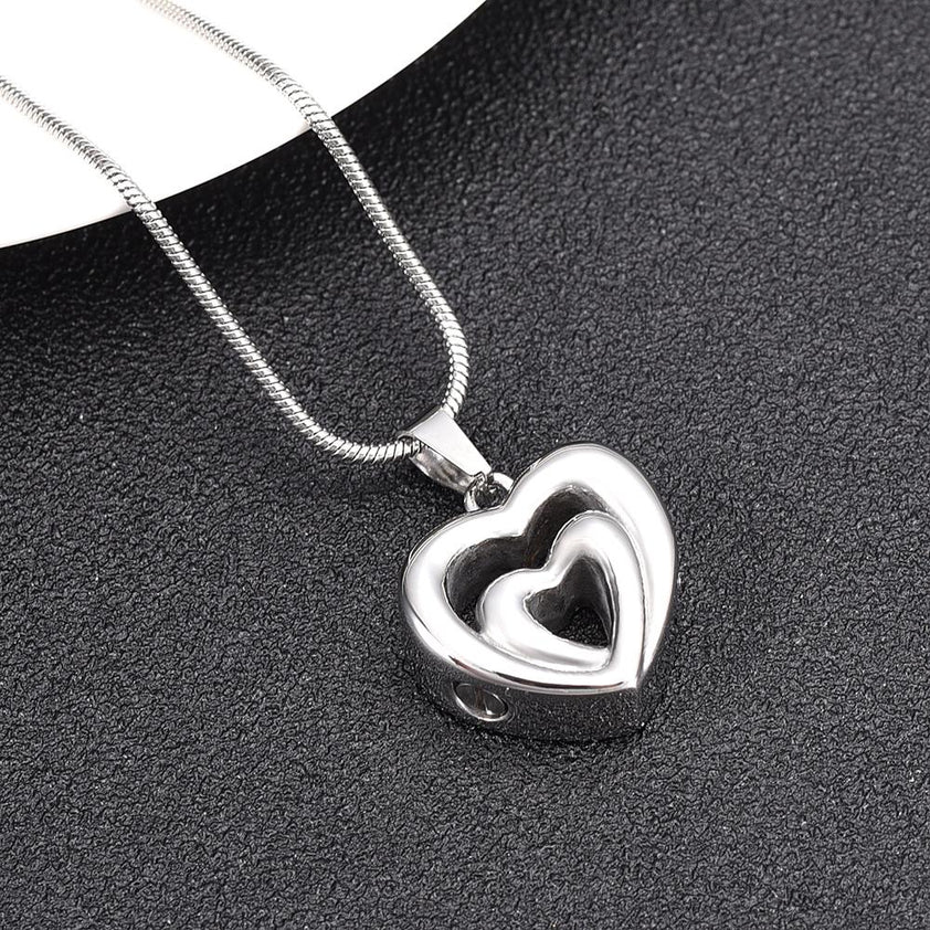 Modern Double Heart Cremation Jewelry -Ash Necklace -Cherished Emblems