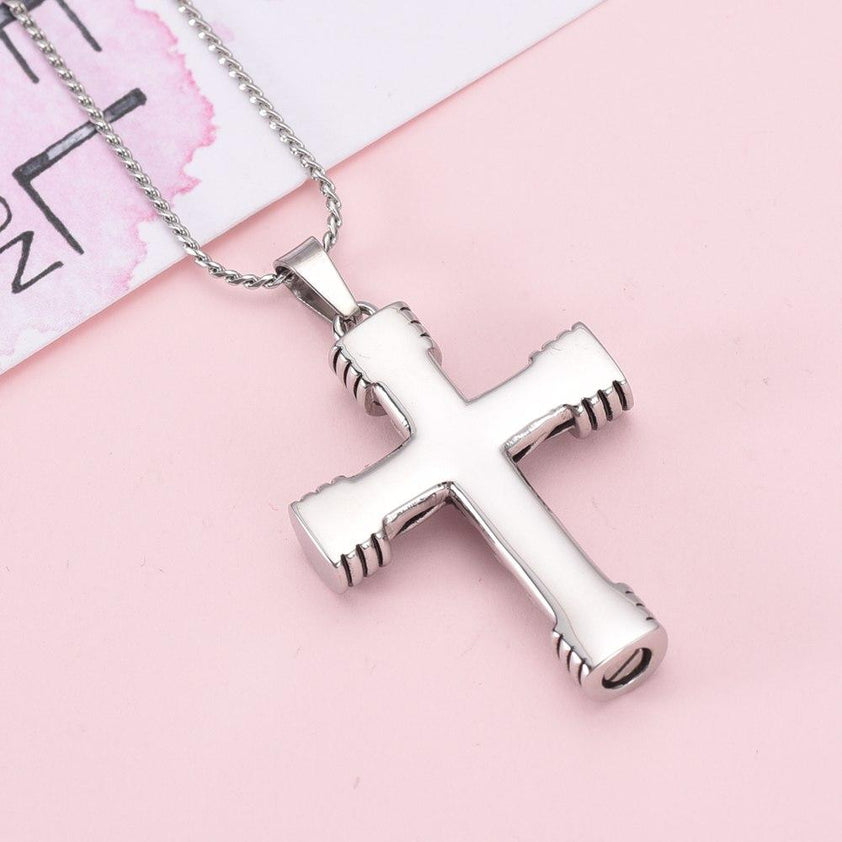 Modern Silver Cross Cremation Jewelry -Ash Necklace -Cherished Emblems