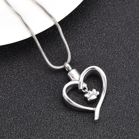 Paw Print In Heart - Ash Necklace - Pet Cremation Jewelry