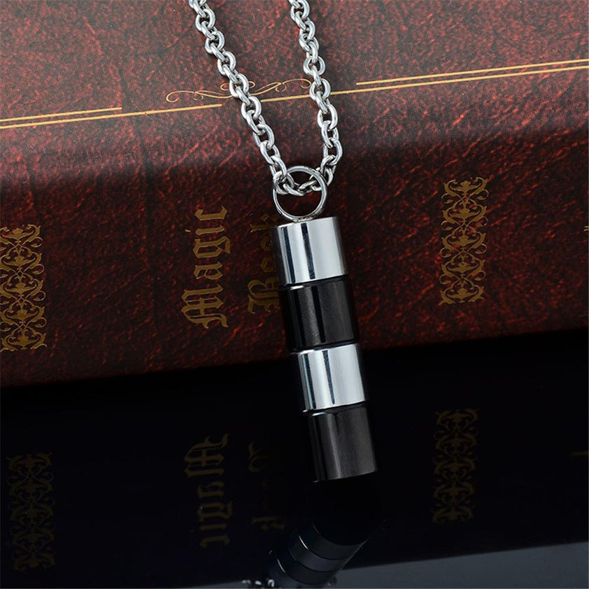 Silver & Black Cylinder Cremation - Ash Necklace - Cherished Emblems