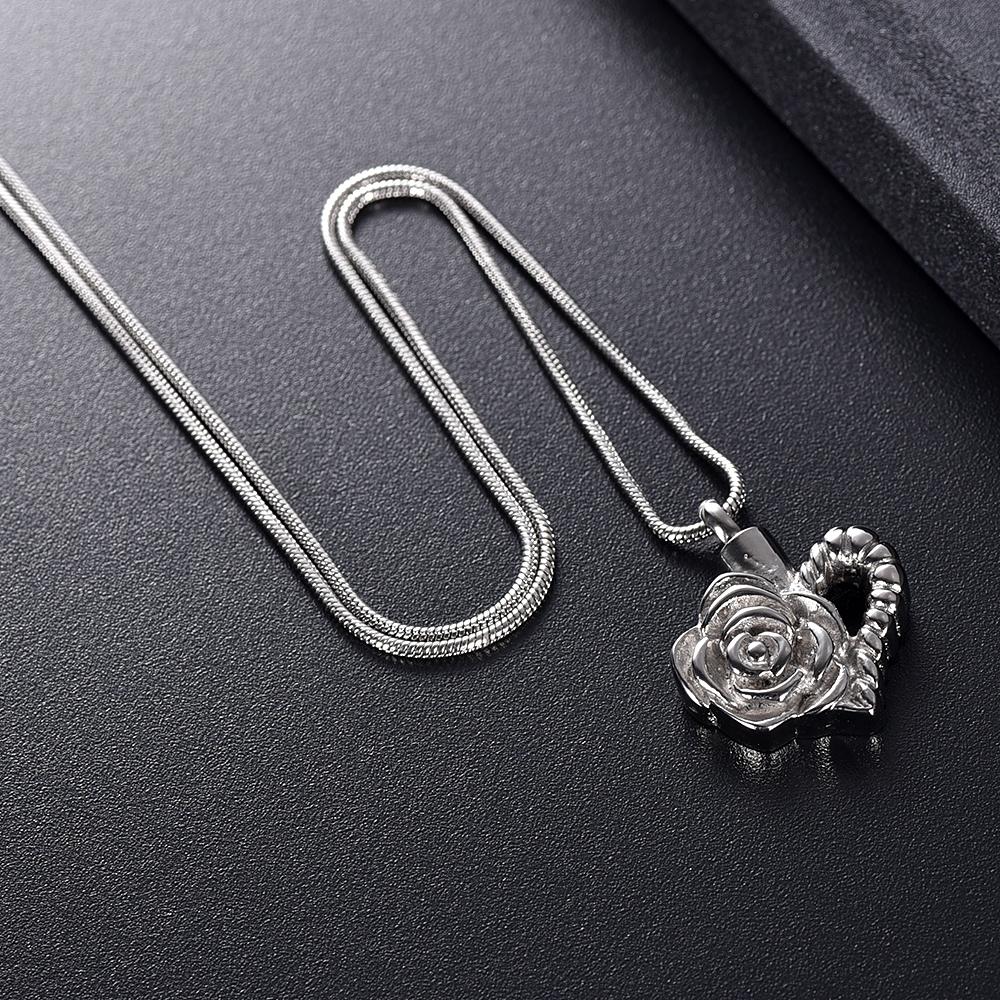 Cremation Necklace - Silver Floral Heart Cremation Urn Necklace